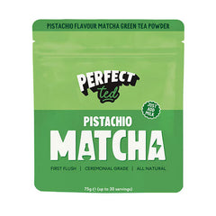 Herbalistas PerfectTed ceremonial grade pistachio matcha powder in a 75g container with vibrant green matcha and pistachio flavor.