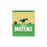 Herbalistas PerfectTed ceremonial grade vanilla matcha powder in a 75g pouch with front and back views.