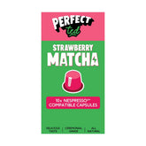 Herbalistas PerfectTed Ceremonial Grade Strawberry Matcha Nespresso capsules, front view showing vibrant green and strawberry flavor.