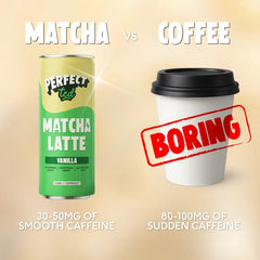 Herbalistas PerfecTed Vanilla Oat Matcha Latte in a 250ml glass, featuring vibrant green matcha and creamy vanilla oat blend.