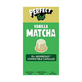 Herbalistas PerfectTed Ceremonial Grade Vanilla Matcha Nespresso capsules, with vanilla flavor and green matcha powder visible.
