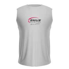 Genius Nutrition GN® fitness tank top displayed on a model, lightweight athletic sleeveless shirt for workout and training.