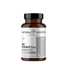 VITAREA Natural Doctor Zinc Picolinate supplement in 120 vegetarian capsules, showing the supplement bottle and capsules.