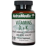 Sentosa Nutramedix Vitamin D3 & K2 supplement bottles with 90 capsules, showcasing the product label and cap.
