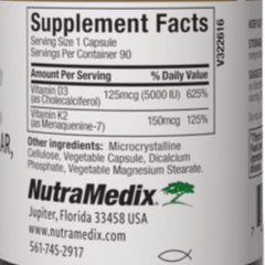 SENTOSA Nutramedix Vitamin D3 & K2 supplement capsules in a bottle, dietary supplement for bone health and immune support