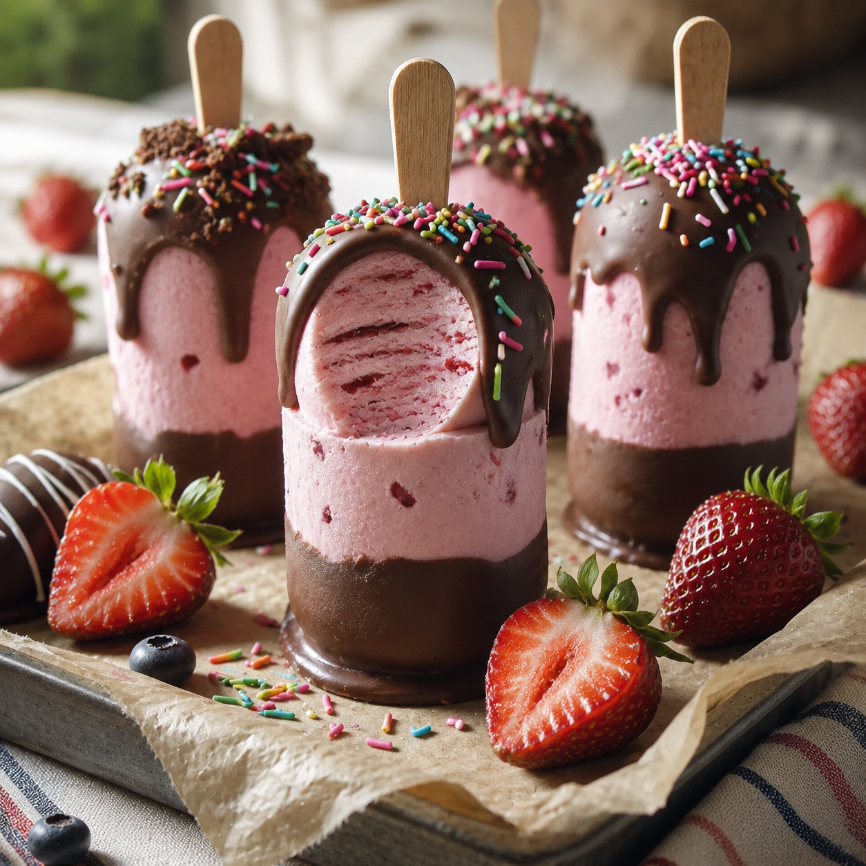 Chocolate Dipped Strawberry & Vanilla Ice-Creams