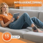 TEMU adjustable ankle heating and vibration massager with USB charging, showing foot and ankle therapy device with control buttons