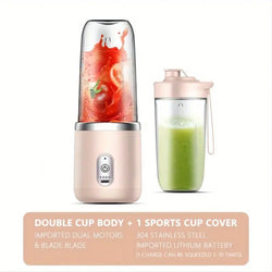 Portable USB Smoothie Blender Cup With 6 Blades - Wireless Mini Charging Fruit Squeezer And Food Mixer With Ice Crusher