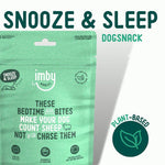 IMBY Snooze & Sleep dog supplement in 100g package, natural product designed to promote relaxation for dogs.