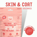 IMBY Skin & Coat dog supplement in 100g package, showing the product packaging and label.