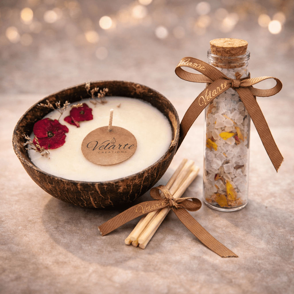 Velarte Mini Ritual Box Rose Blossom with floral-themed packaging and small wellness products inside.