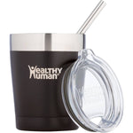 Healthy Human Cruiser Tumbler 12oz black drink accessory with a sleek, matte finish and spill-proof lid.