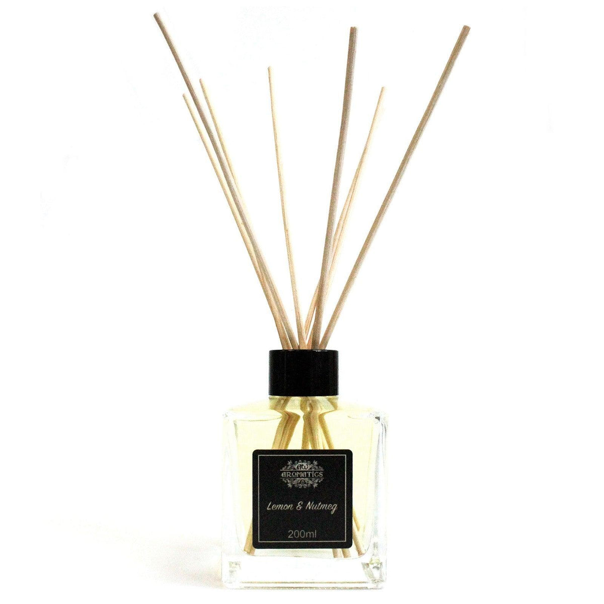 AW Gifts 200ml Lemon & Nutmeg essential oil reed diffuser with glass bottle and reed reeds for home fragrance.