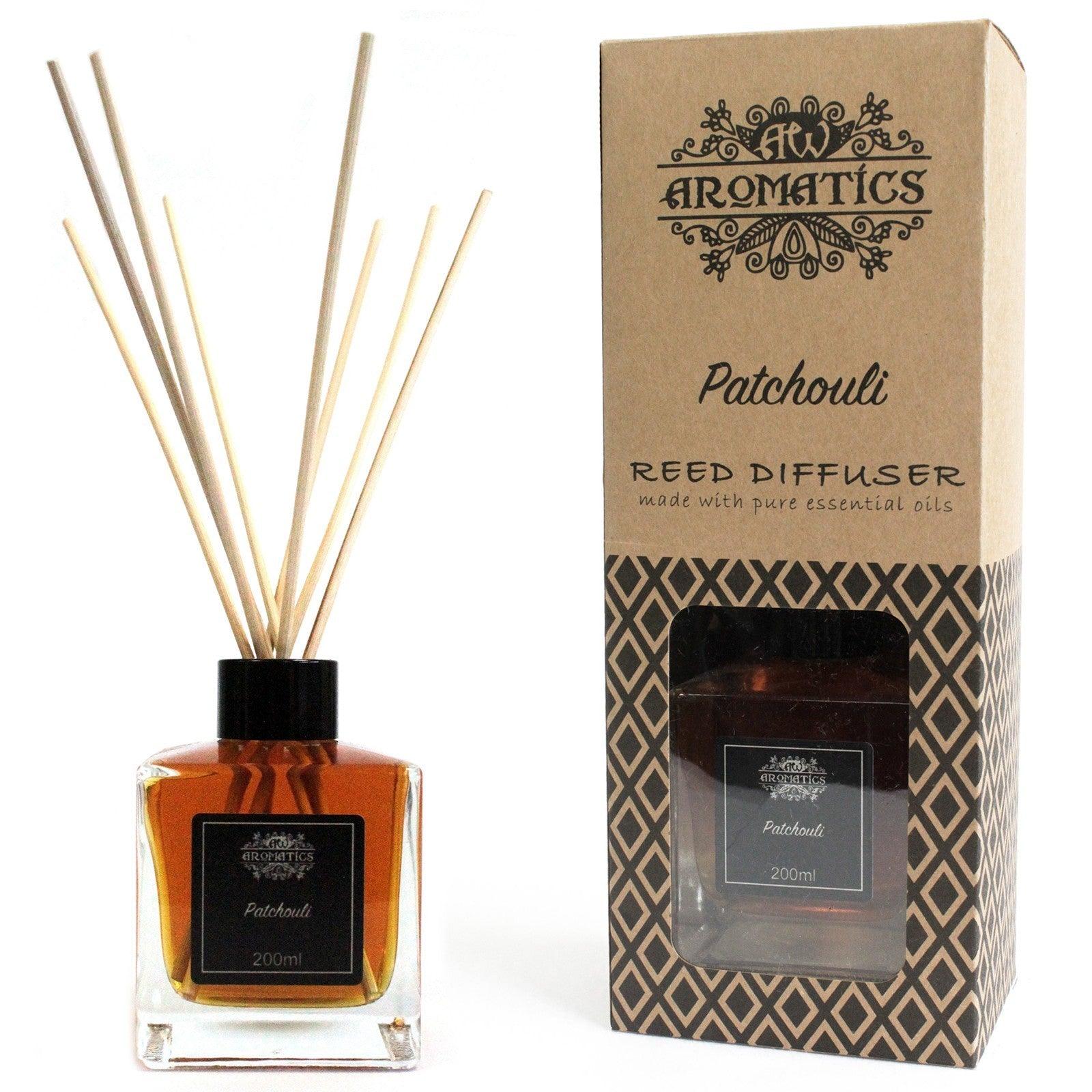 AW Gifts 200ml Patchouli essential oil reed diffuser accessory with glass bottle and reed sticks for fragrant home decor