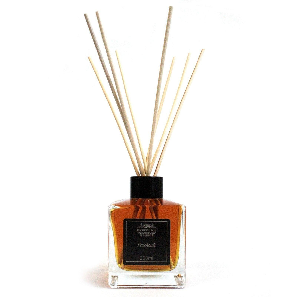 AW Gifts 200ml Patchouli Essential Oil Reed Diffuser accessory with a glass bottle and reed sticks for home fragrance.