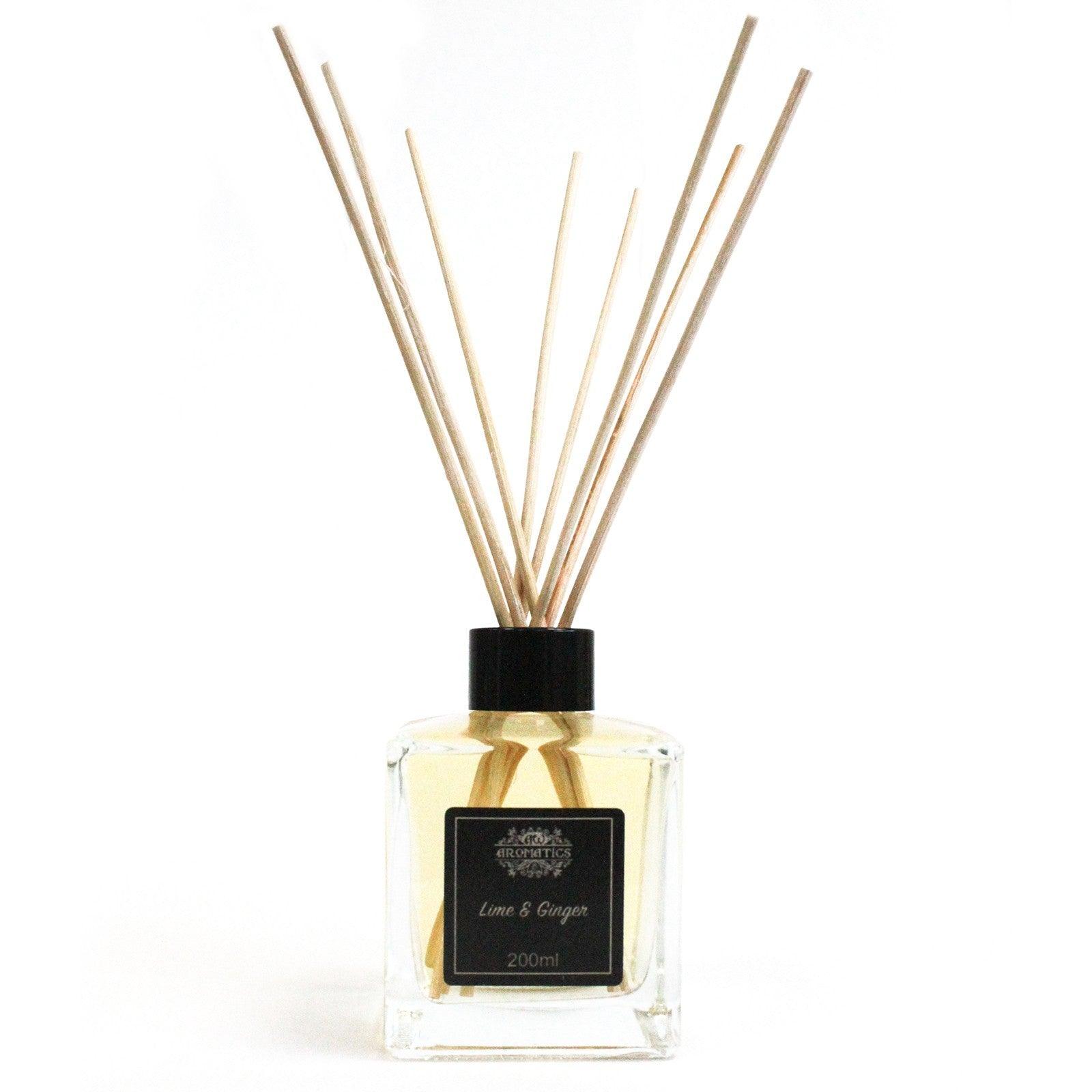 AW GIFTS 200ml Lime & Ginger essential oil reed diffuser, decorative accessory with a glass bottle and reed sticks.