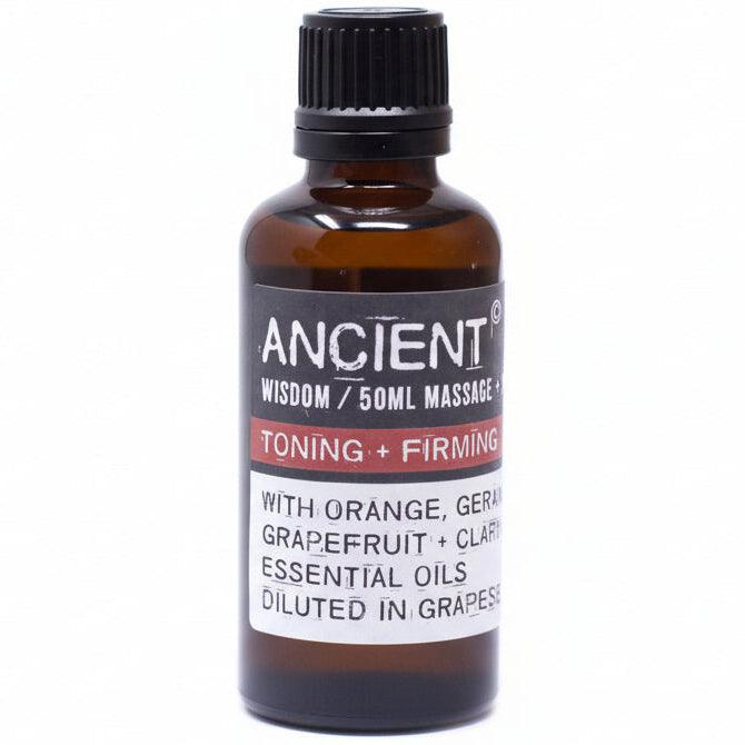 AW Gifts Toning & Firming Massage Oil in 100ml bottle, natural skin care product for skin tightening and revitalizing.