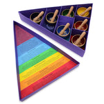 AW GIFTS Chakra Pyramid Singing Bowl Gift Set with seven colorful chakra bowls arranged in a pyramid box.