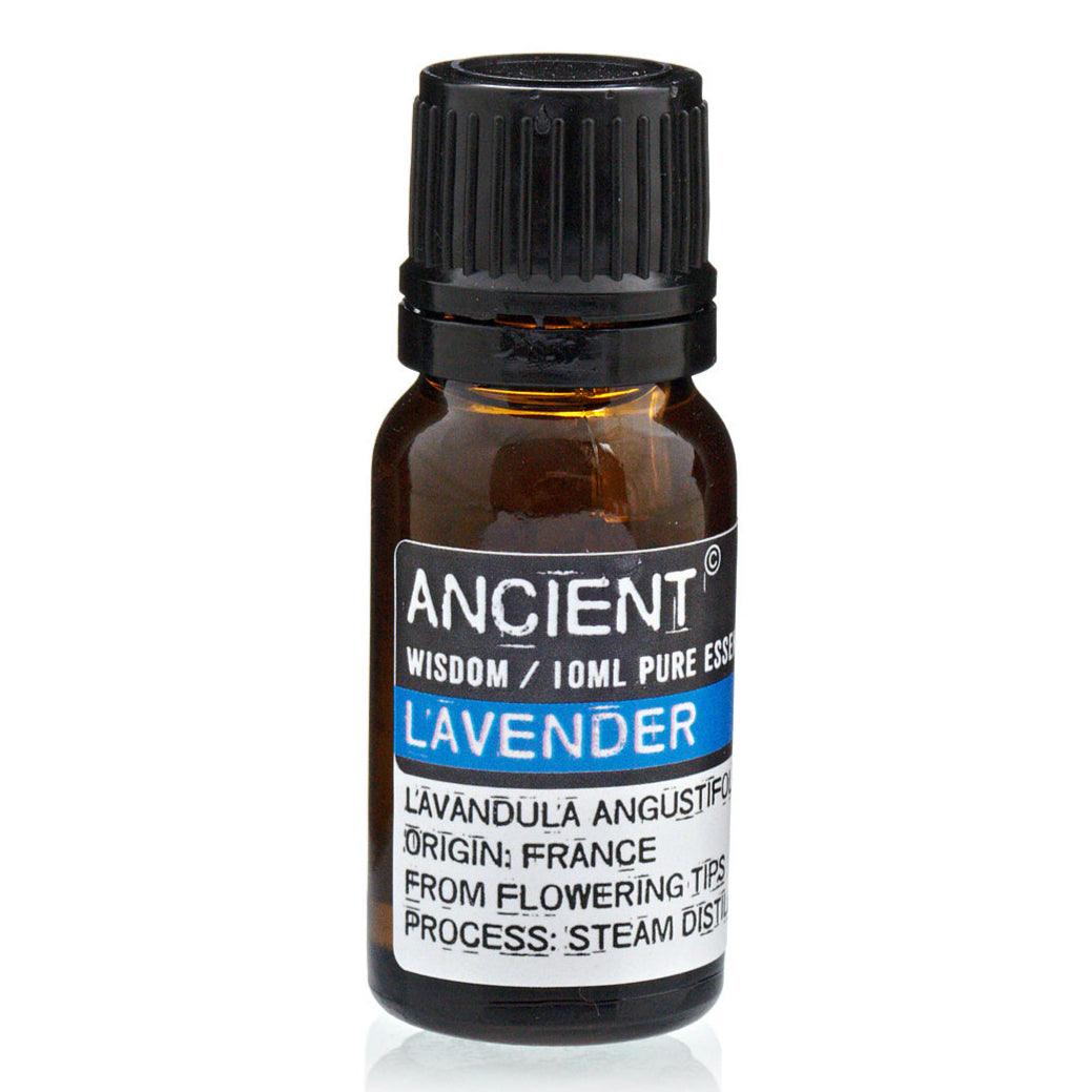 Lavender essential oil in a 10ml bottle from AW Gifts, used for skincare and aromatherapy.