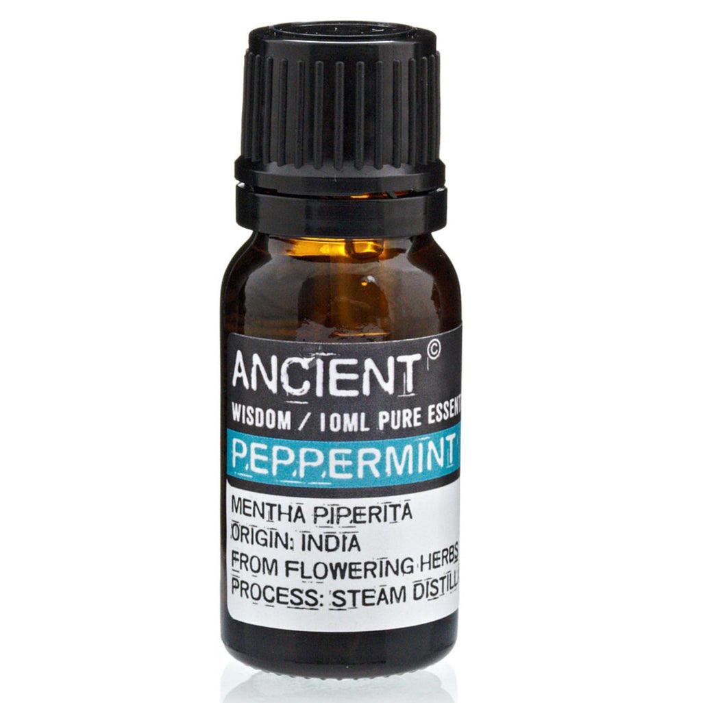 Bottle of AW Gifts Peppermint Essential Oil in a 10ml glass container, used for skin care and aromatherapy purposes.