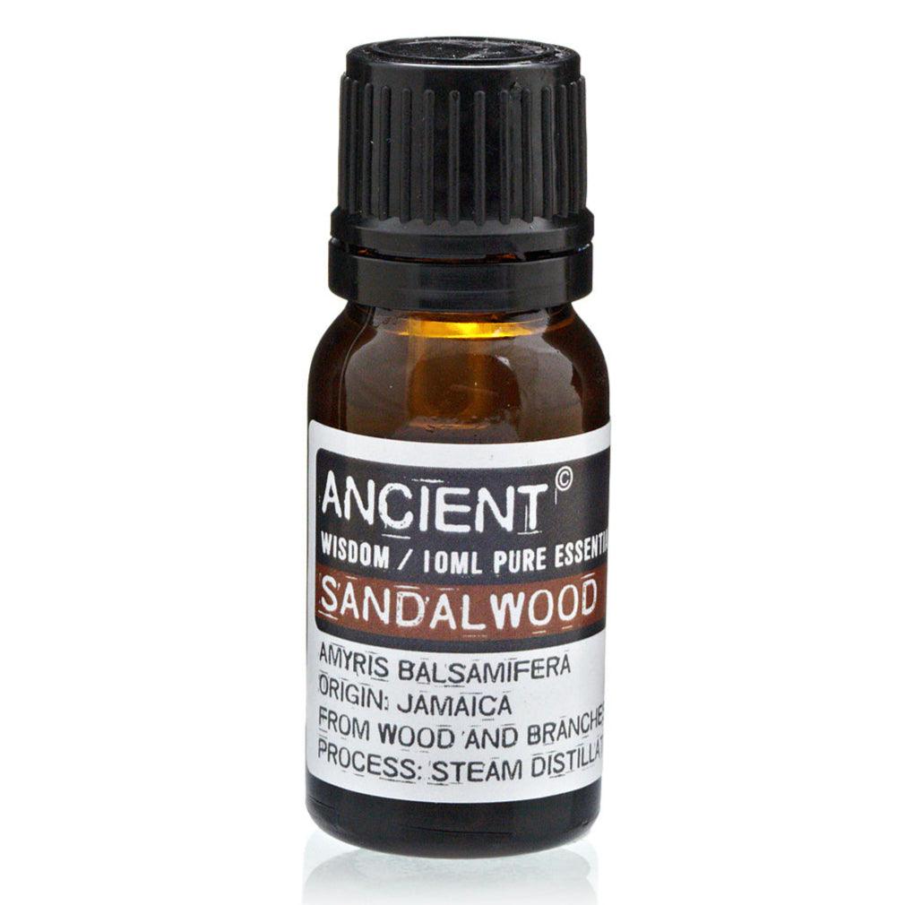 AW Gifts Sandalwood Amyris essential oil in 10ml bottle, natural skin care product with amber-colored glass container.