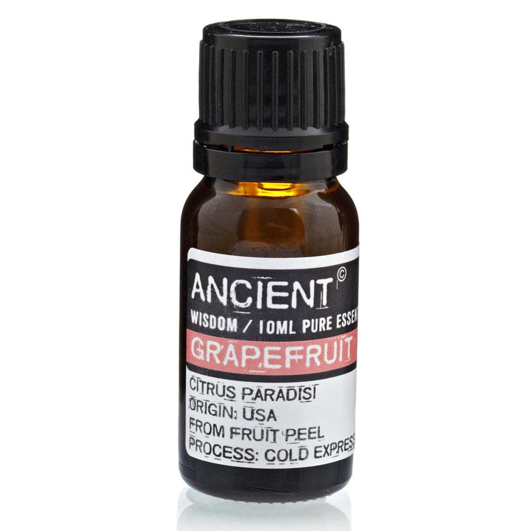 AW Gifts Grapefruit Essential Oil 10ml for skin care, featuring a clear glass bottle with a white label and citrus fruit illustration.