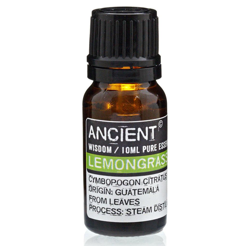 Lemongrass essential oil in a 10ml bottle from AW GIFTS, skin care product with a clear amber bottle and label.