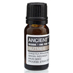 AW Gifts Nutmeg Essential Oil bottle for skin care, 10 ml, with amber glass and label showing product details.