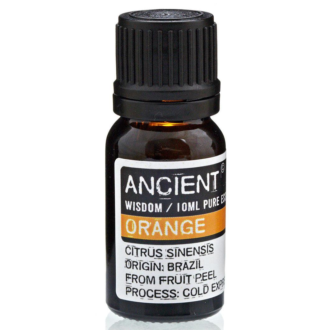 AW Gifts orange essential oil in a 10ml bottle, ideal for skin care and aromatherapy, with vibrant orange liquid visible.