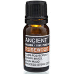 AW Gifts rosewood essential oil in a 10ml bottle, natural skin care product with amber-colored glass and dropper cap.