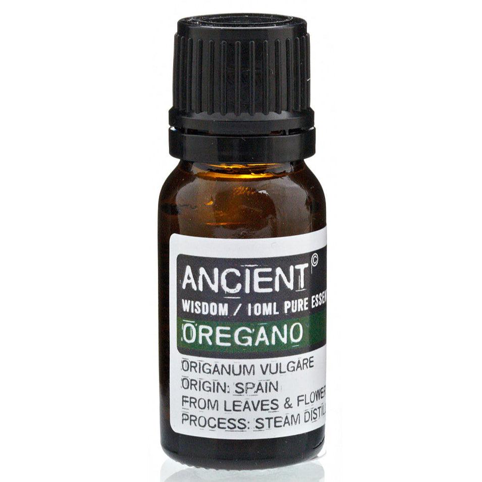 Bottle of AW Gifts Oregano Essential Oil in a 10ml glass container for skin care use, with a white label and dropper cap.