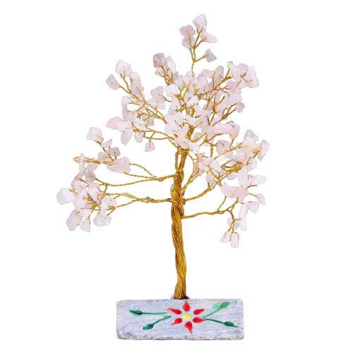 Handmade Rose Quartz Love & Harmony Tree with 160 natural stones, crystal décor, 15.5cm tall, by AW GIFTS.