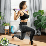 Portable Pilates bar kit with resistance bands and latex cords, fitness equipment for strength training and exercise routines.