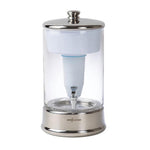 Herbalistas ZeroWater 9-liter glass water filter dispenser with a clear glass body and a white lid, designed for clean drinking water.