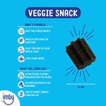 IMBY dental sticks for dogs, 100g pack, showing two sticks with textured surface for dental health and tasty treat.
