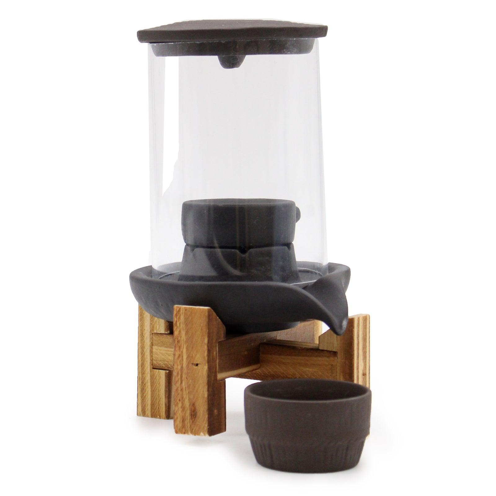 AW GIFTS backflow incense burner in teahouse waterfall design, decorative accessory for incense burning and relaxation.