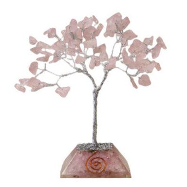 AW GIFTS gemstone tree with 80 rose quartz stones on orgonite base, decorative accessory for energy and feng shui.