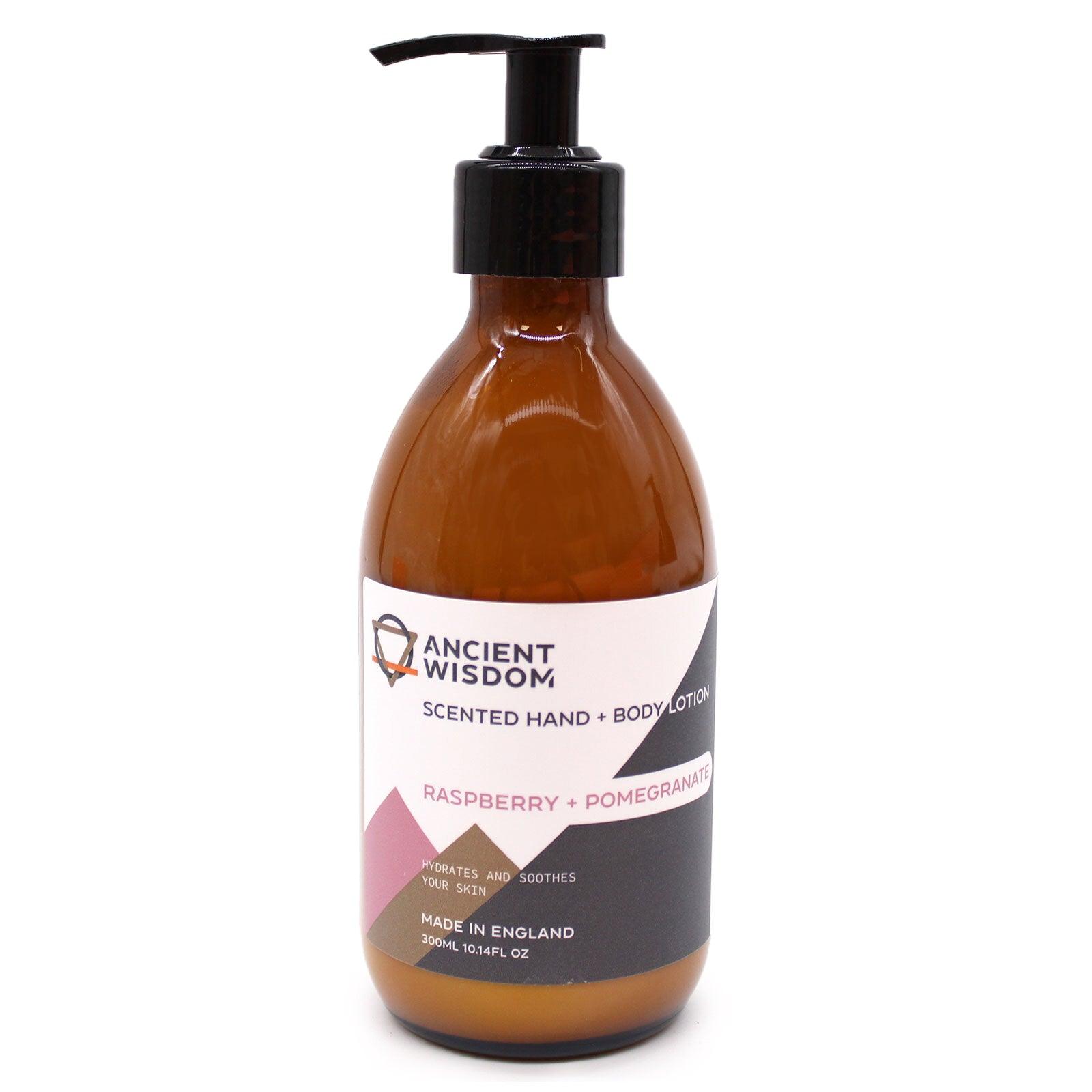 AW Gifts Raspberry & Pomegranate Lotion in 300ml bottle, skin care product with fresh fruit-inspired scent and nourishing formula.