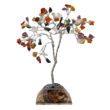 Colorful gemstone tree with 80 stones on an orgonite base, decorative gemstone accessory by AW GIFTS.