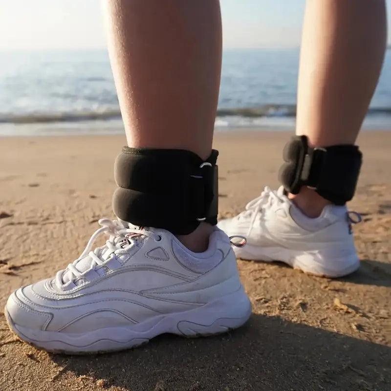 Black adjustable ankle and wrist weights by TEMU, durable fitness accessory for gym, yoga, and cardio workouts.