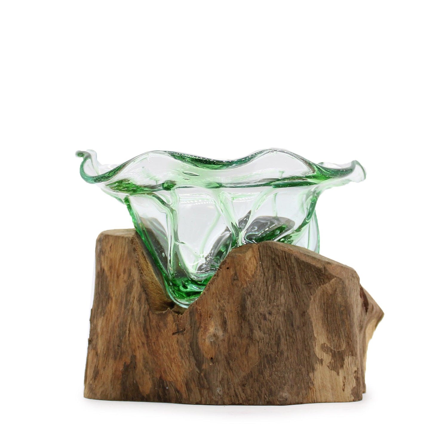 Large decorative bowl made from recycled beer bottles by AW GIFTS, placed on a wooden surface for home decor.