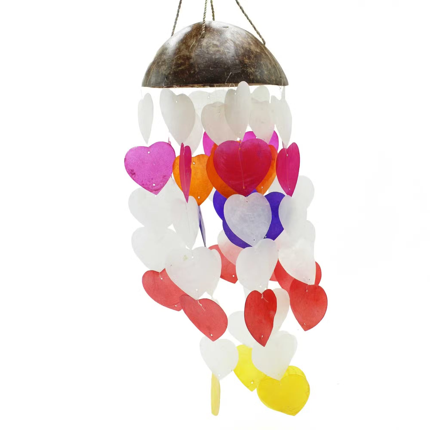Coconut & Capiz Wind Chime – Big Hearts, 40cm