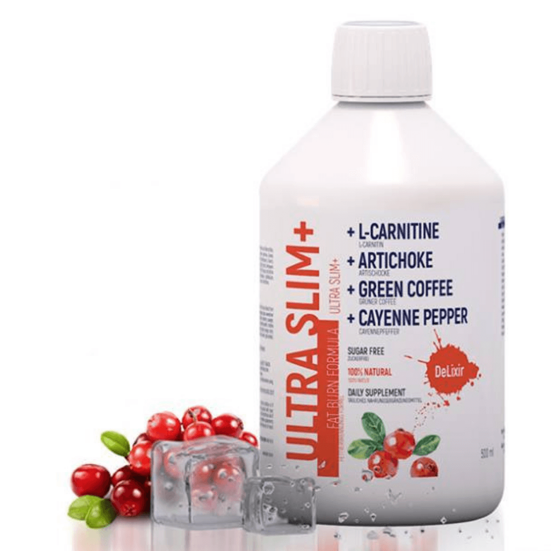DeLixir Ultra Slim+ supplement bottle by DETA ELIS with sleek packaging and label, showcasing the dietary supplement product.