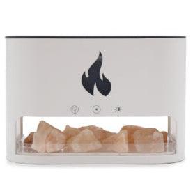 AW Gifts Blaze Aroma Diffuser with Himalayan salt chamber, USB-C connection, and flame effect, includes salt for aromatherapy.