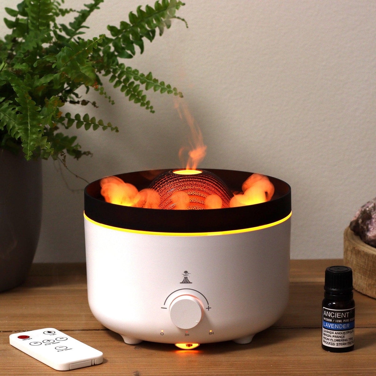 AW GIFTS large volcano effect aroma diffuser plug-in accessory in two colors, with swirling mist and modern design.