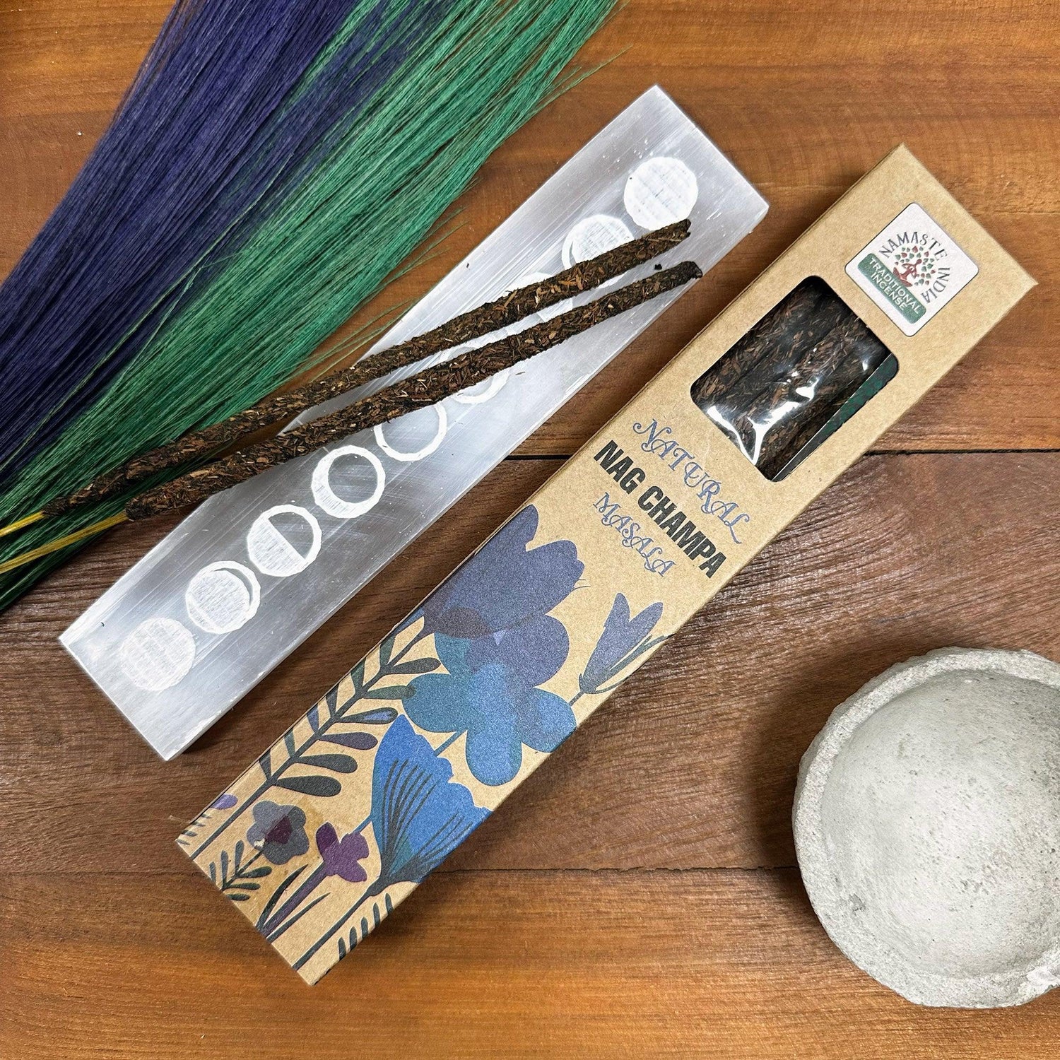 AW Gifts Natural Botanical Masala Incense Nag Champa accessory in a decorative box with floral design.