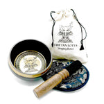 Hand-beaten and engraved 14cm AW GIFTS singing bowl with lotus flower design, perfect for meditation and relaxation.