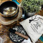 Hand-beaten and engraved 14cm AW Gifts singing bowl with lotus flower design, perfect as a spiritual or meditation accessory.