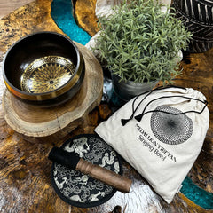 AW Gifts, Hand Beaten & Engraved Singing Bowl Gift Set - 14cm - Round Medallions