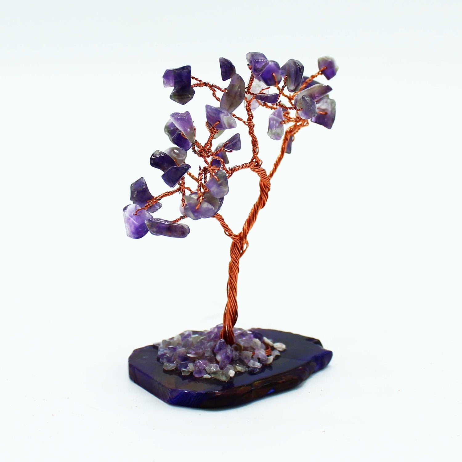 AW Gifts gemstone tree accessory with 35 amethyst stones on a natural agate base, decorative mineral display.